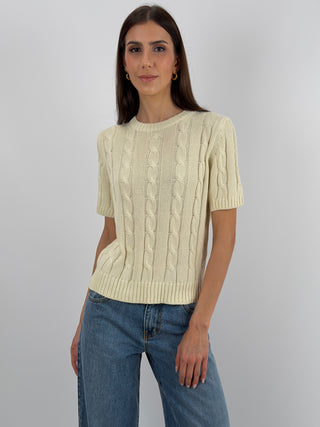 Maglia in Cotone a Trecce Beige