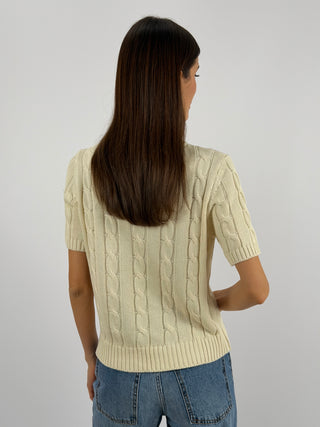 Maglia in Cotone a Trecce Beige