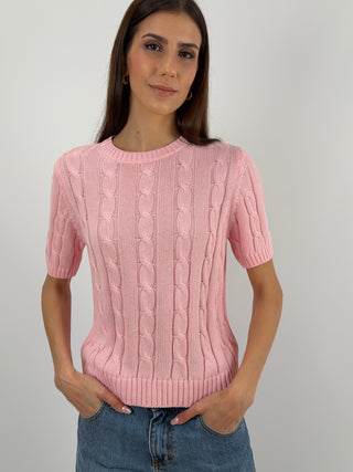 Maglia in Cotone a Trecce Rosa