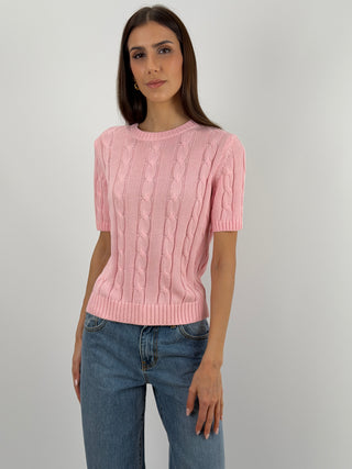 Maglia in Cotone a Trecce Rosa