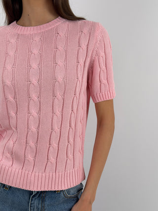 Maglia in Cotone a Trecce Rosa