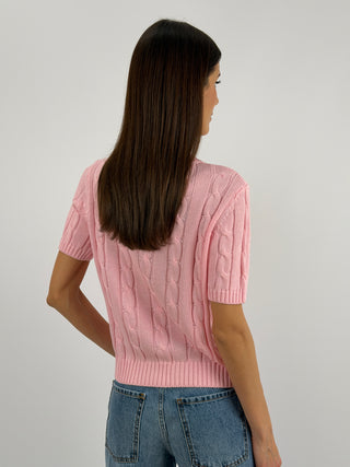 Maglia in Cotone a Trecce Rosa