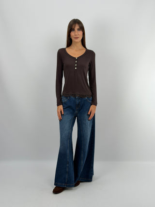 Brown Ultralight Cashmere Sweater with Buttons and Lace
