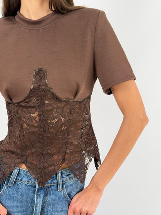 T-Shirt con Corsetto Marrone