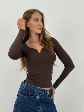 Maglia con Scollo a V Marrone