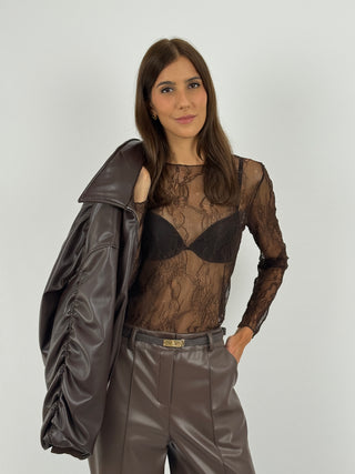Maglia in Pizzo Iris Marrone