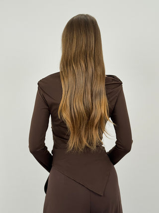 Maglia Asimmetrica con Arricciature Marrone