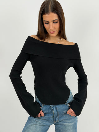 Maglia con Spalle Scoperte Nera