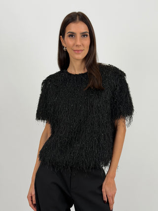 Maglia con Piume a Manica Corta Nera