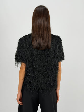 Maglia con Piume a Manica Corta Nera
