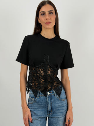 T-Shirt con Corsetto Nera