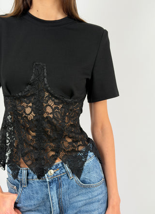 T-Shirt con Corsetto Nera