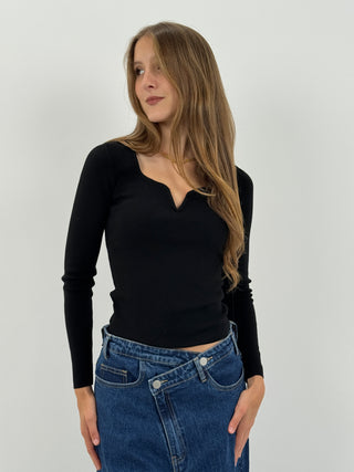 Maglia con Scollo a V Nera
