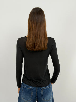 Maglia Ultralight con Cashmere con Pizzo Nera