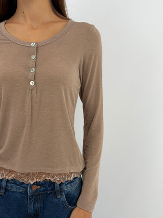 Maglia Ultralight con Cashmere con Bottoni e Pizzo Nude