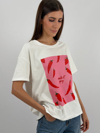 T-Shirt Over con Stampa Spicy