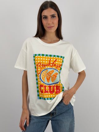 T-Shirt Over con Stampa Breakfast