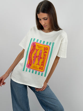T-Shirt Over con Stampa Sardina