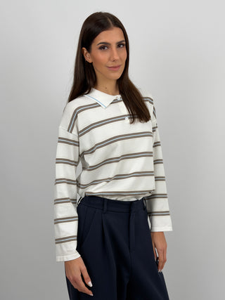 Cream Striped Sweater with Collar