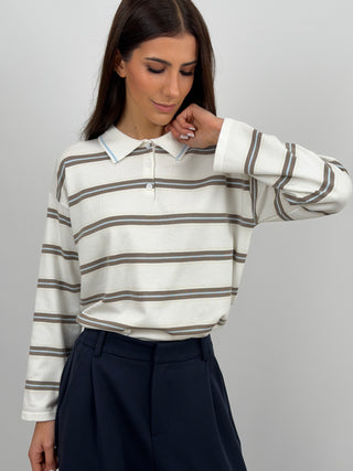 Cream Striped Sweater with Collar
