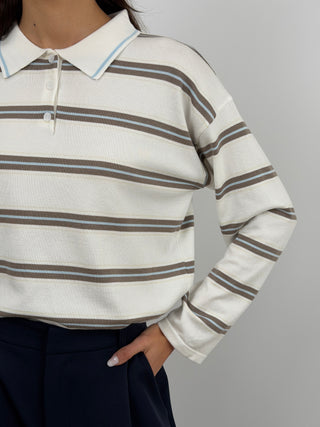 Cream Striped Sweater with Collar