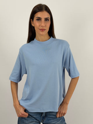 T-Shirt in Cotone con Manica Ampia Azzurra