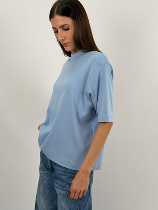 T-Shirt in Cotone con Manica Ampia Azzurra