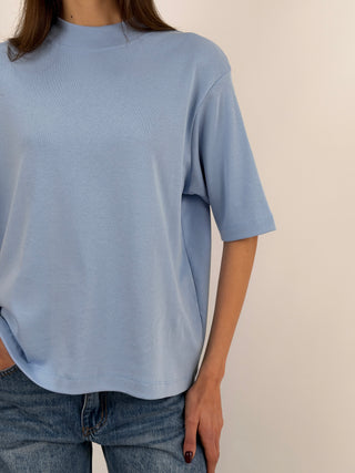 T-Shirt in Cotone con Manica Ampia Azzurra