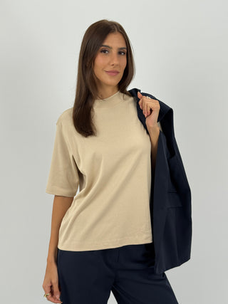 T-Shirt in Cotone con Manica Ampia Beige