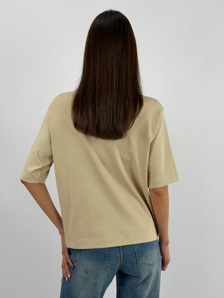 T-Shirt in Cotone con Manica Ampia Beige