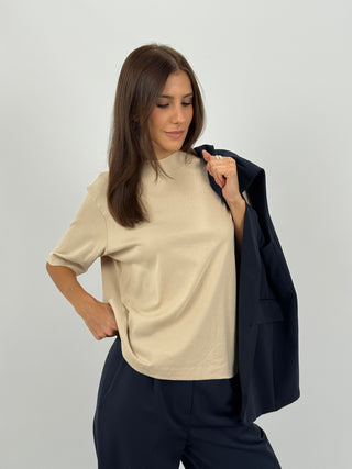 T-Shirt in Cotone con Manica Ampia Beige