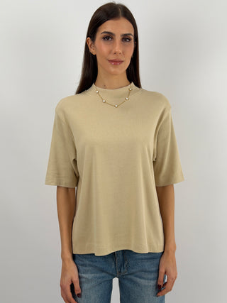 T-Shirt in Cotone con Manica Ampia Beige