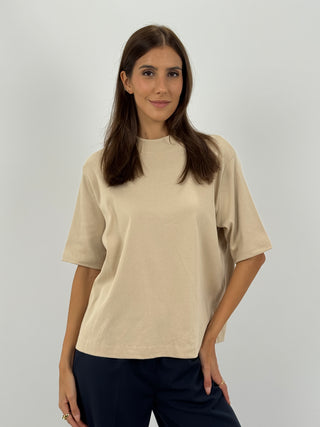 T-Shirt in Cotone con Manica Ampia Beige