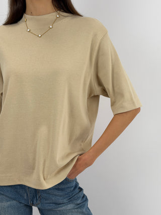 T-Shirt in Cotone con Manica Ampia Beige