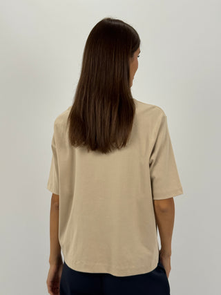 T-Shirt in Cotone con Manica Ampia Beige