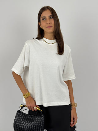 T-Shirt in Cotone con Manica Ampia Bianca