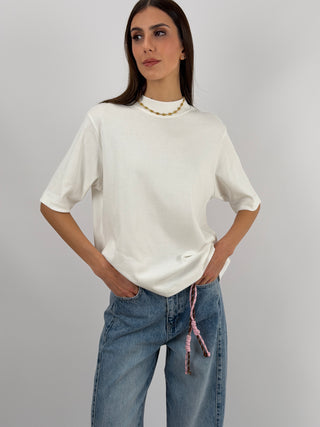 T-Shirt in Cotone con Manica Ampia Bianca