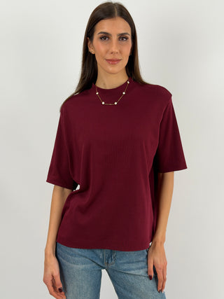 Burgundy Wide-Sleeved Cotton T-Shirt