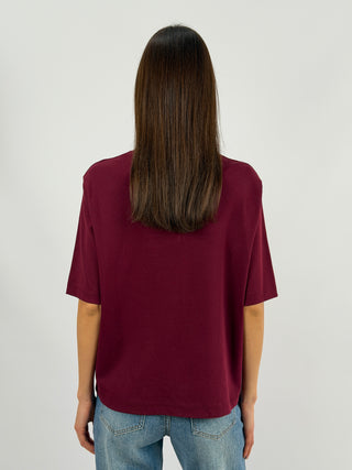 Burgundy Wide-Sleeved Cotton T-Shirt