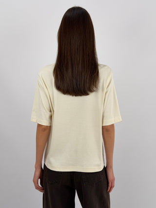 T-Shirt in Cotone con Manica Ampia Crema