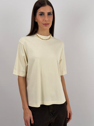 T-Shirt in Cotone con Manica Ampia Crema