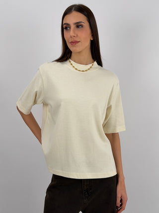 T-Shirt in Cotone con Manica Ampia Crema