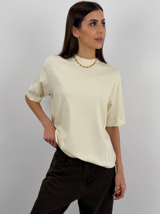 T-Shirt in Cotone con Manica Ampia Crema