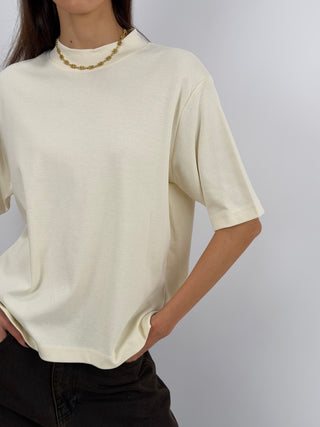 T-Shirt in Cotone con Manica Ampia Crema