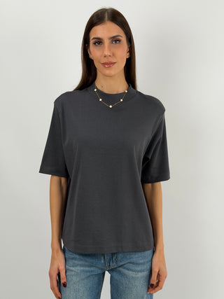 T-Shirt in Cotone con Manica Ampia Antracite