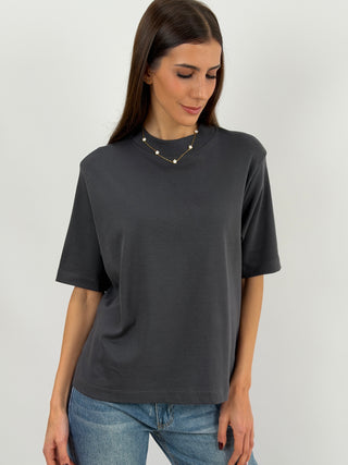 T-Shirt in Cotone con Manica Ampia Antracite