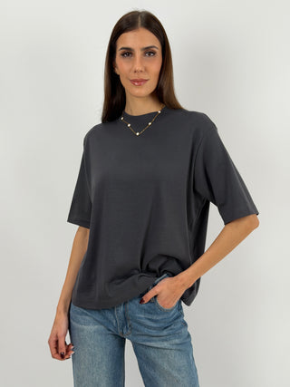 T-Shirt in Cotone con Manica Ampia Antracite