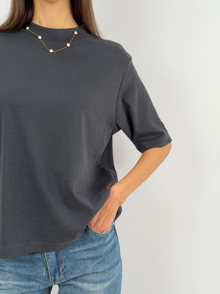 T-Shirt in Cotone con Manica Ampia Antracite