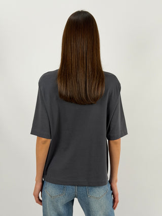 T-Shirt in Cotone con Manica Ampia Antracite