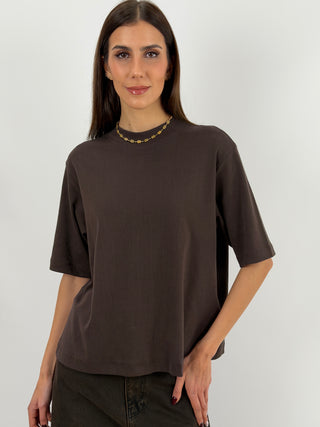 T-Shirt in Cotone con Manica Ampia Marrone